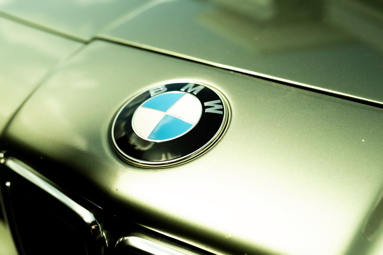 services-04 Sharp close-up of BMW logo on classic car hood, capturing its elegance and shine.
